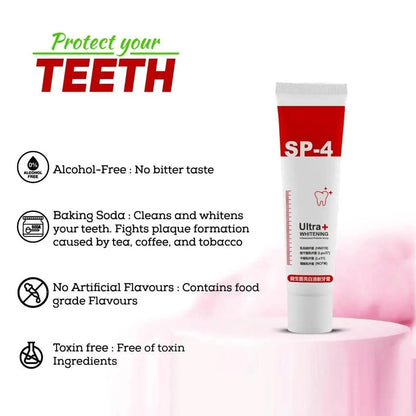 SP 4 UltraBrightening Toothpaste – Advanced Whitening Formula for Stain Removal and Enamel Protection | Fresh Mint Flavor | 30g